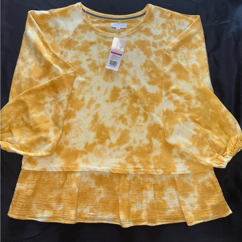 New Directions Yellow Ruffled 3/4 Sleeve Blouse